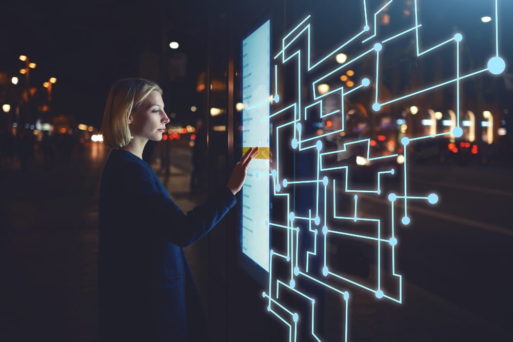 Woman looking at smart grid